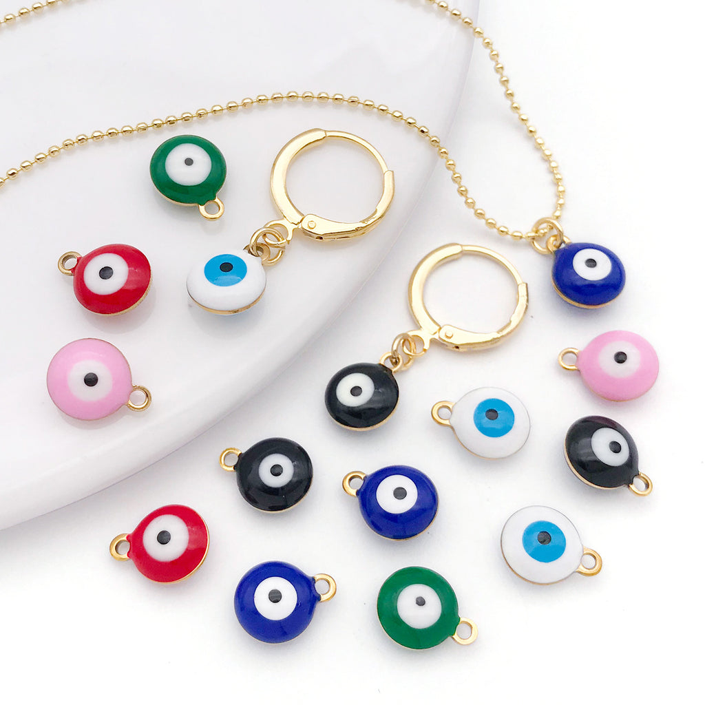 Stainless Steel Enamel Round Evil Eye Charm Pendant for DIY Bracelets and Necklaces