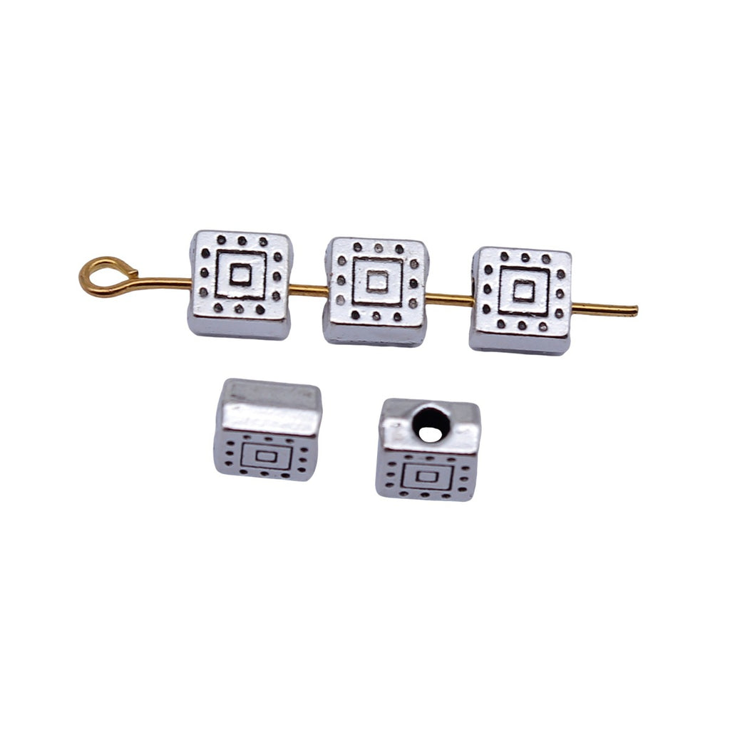 6.5x6.5x3.8mm 0.72g Antique Silver Zinc Alloy Square Small Hole Spacer Beads for DIY Bracelet Jewelry Making