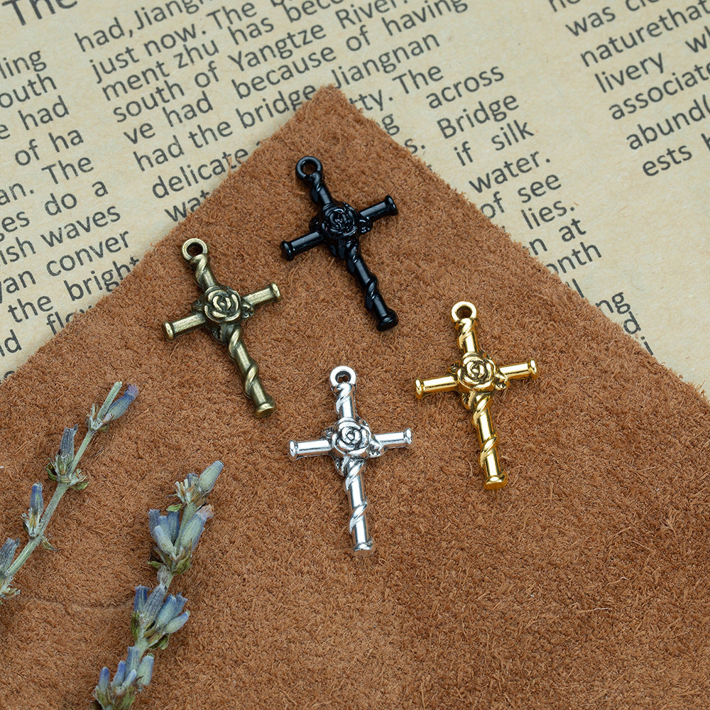 26x16mm Vintage Rose Vine Cross Alloy Charm Pendant