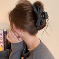 Fabric Bow Claw Hair Clips Brown And Charcoal Gray view 2