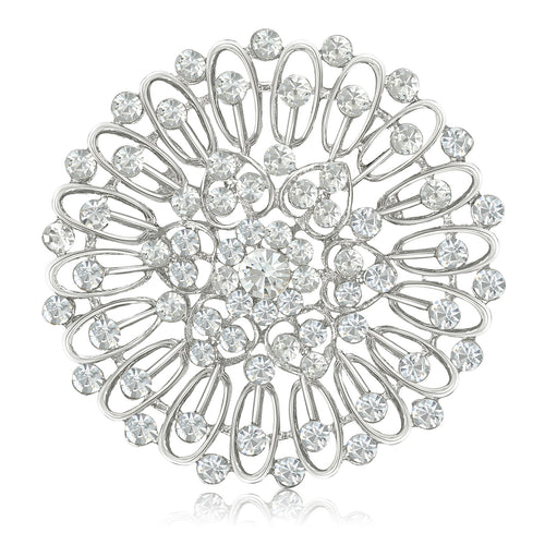 Silver sunburst brooch close-up product view