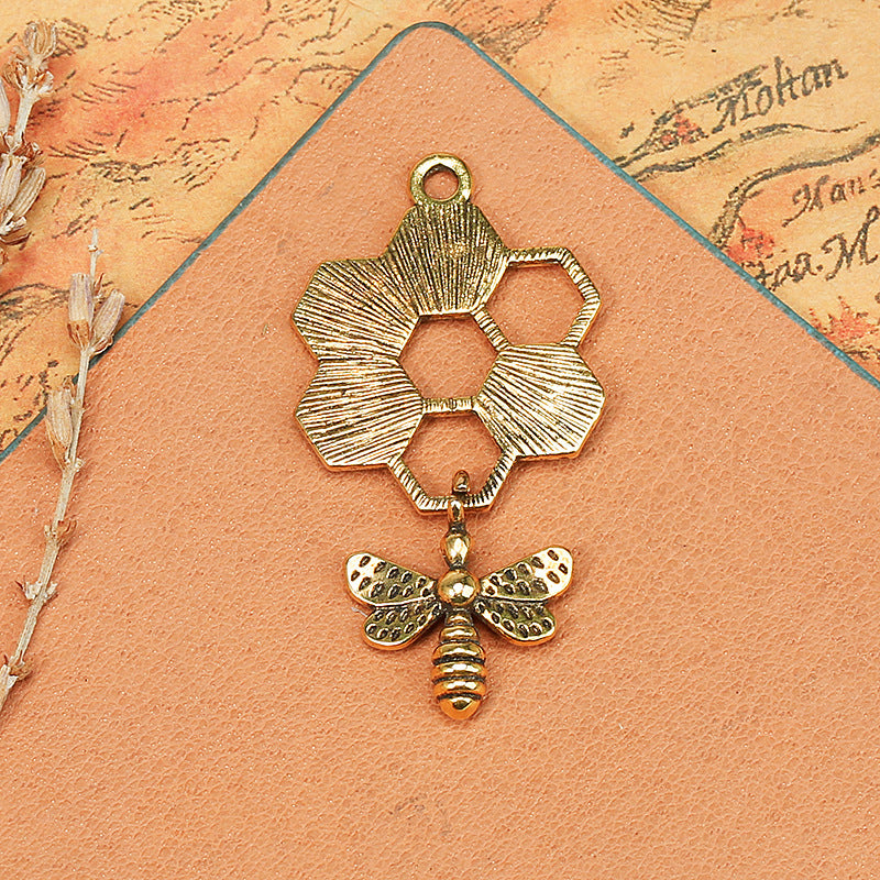 Honeycomb Bee Alloy Charm Pendant Keychain