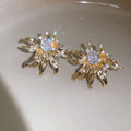 Radiating Crystal Flower Stud Earrings in Two Metal Tones view 6