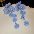 Fabric Flower And Petal Tassel Earrings In Five Colors view 3