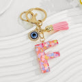 Pink Confetti Resin Letter Evil Eye Charm Tassel Keychain view 9