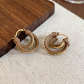 Layered Round Huggie Earrings In White And Brown Jewelry view 7