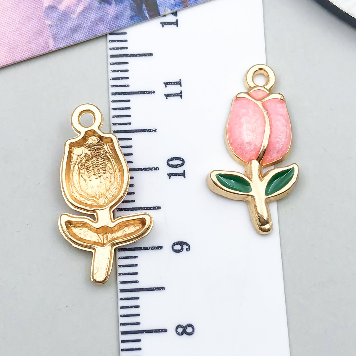 Zinc Alloy Enamel Tulip Flower charm pendant for DIY bracelet earring necklace making