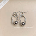 Silver Irregular Wavy Geometric Frame Ball Drop Stud Earrings view 4