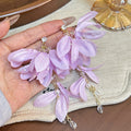 Six Color Fabric Petal Cascade Crystal Dangle Earrings view 2