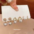 Gold Pearl Crystal Drop Stud Earring Six Piece Mix Set view 3