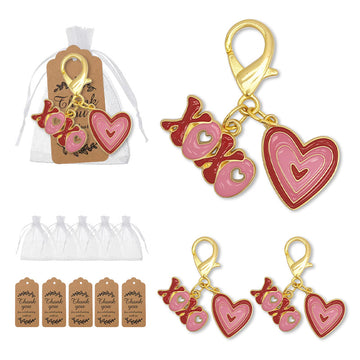 Gold XOXO Pink Red Heart Enamel Lobster Clasp Charm