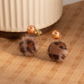 Leopard Pattern Fuzzy Ball Two Part Jacket Stud Earrings view 4