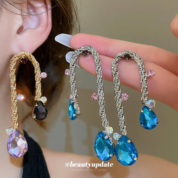 Braided Metal Arch and Colorful Teardrop Statement Earrings
