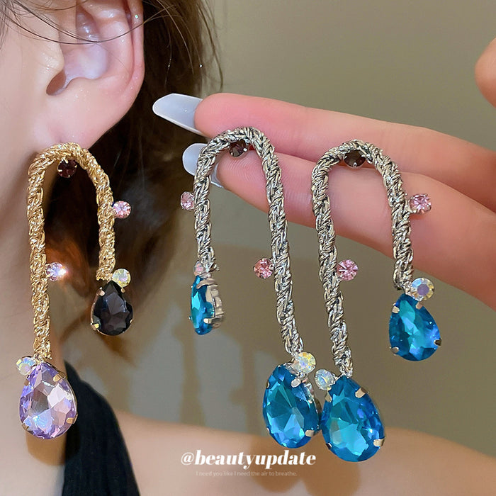 Braided Metal Arch and Colorful Teardrop Statement Earrings