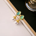 Gold Oval Resin Stud Pearl Drop Earrings Red Green 2 Colors view 2