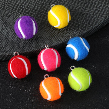 Fuzzy Felt Tennis Ball Charm Pendant Two Sizes Seven Colors