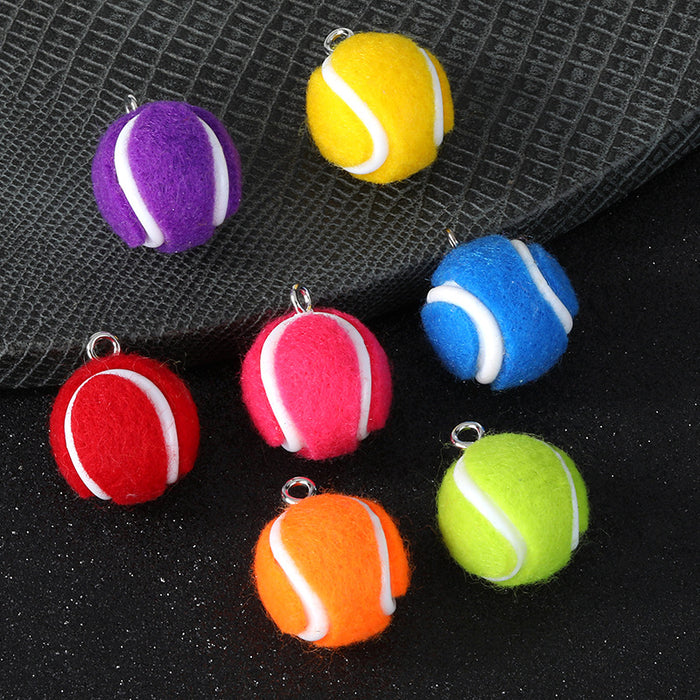 Fuzzy Felt Tennis Ball Charm Pendant Two Sizes Seven Colors
