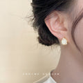 Gold Irregular Bezel Oval Cabochon Stud Earrings Pair view 2