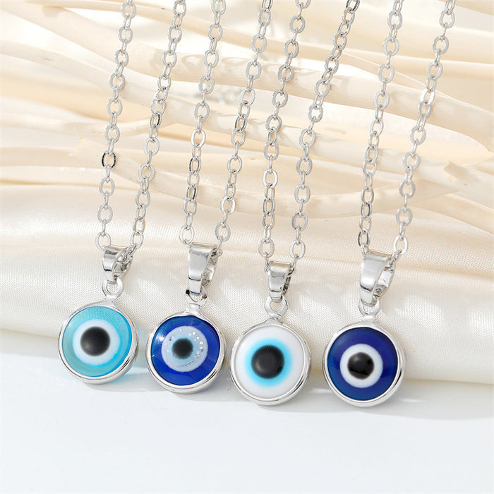 Colorful Round Evil Eye Pendant Necklaces in Ten Gold and Silver Tone Designs