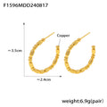 Gold Tone Copper C-Shape Hoop Earrings Hollow And Bamboo view 7