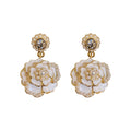 Black and White Camellia Crystal Drop Statement Earrings view 5
