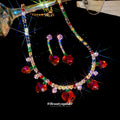 Multicolor Crystal Heart Drop Necklace and Earring Set view 3