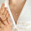 White Shell Smiley and Letter H Pendant Necklace Gold view 4