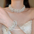 White Seed Bead Fan Petal Pearl Necklace Bracelet Styles view 3