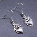 Flower And Heart Dangle Earrings in Two Antique Finishes view 2