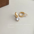 Gold Huggie Hoop Earrings Round Clear Zircon Drop Pair view 4