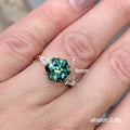 Gold Hexagon Green Gem Pear Side Stones Ring Alloy view 5