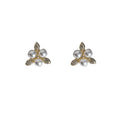 Gold Tone White Pearl Clear Leaf Small Flower Stud Earrings view 5