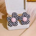 Black White Checker Drop Earrings Fabric Flower Eight Styles view 1