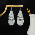 Twenty Silver Tone Ethnic Feather Fringe Hook Earrings view 11