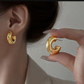 Polished Chunky C Hoop Stud Earrings in Gold and Silver view 2