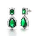 Green Emerald Cut and Pear Halo Crystal Drop Earrings view 6