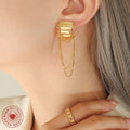 Geometric Square Stud Earrings With Multi Chain Drops view 3