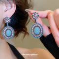 Purple and Blue Crystal Floral Drop Earrings with Teardrops view 4