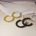 Gold Clear Look Accent Open C Hoop Statement Stud Earrings view 2