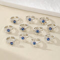 Silver Evil Eye Open Rings Blue Glass Bead 11 Design Styles view 1