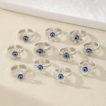 Silver Evil Eye Open Rings Blue Glass Bead 11 Design Styles