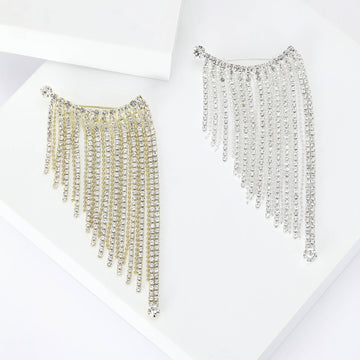 Crystal Chain Fringe Brooch in Gold or Silver Tone