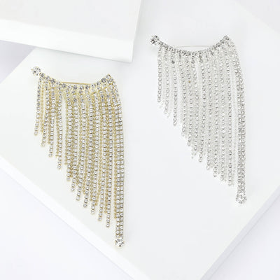Crystal Chain Fringe Brooch in Gold or Silver Tone shown from the front on a white background