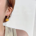 Yellow Rose Flower Drop Earrings Gold Wire Pearl Hooks view 2