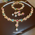 Gold Multicolor Crystal Pearl Necklace Bracelet Drop Earrings view 1