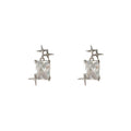 Silver Tone Large Clear Rectangle Stone Starburst Stud Earrings view 5