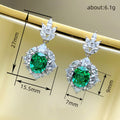 Green Oval Floral Halo Long Drop Earrings In Silver Tone view 4