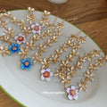 Gold Leaf Chain Enamel Flower Necklace and Bracelet view 2