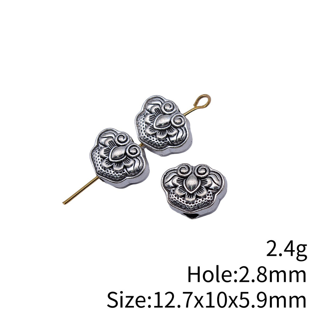 12.7x10x5.9mm 2.4g Antique Silver Zinc Alloy Chinese Pattern Lock Small Hole Beads for DIY Jewelry Making