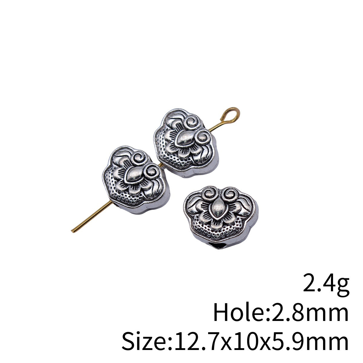12.7x10x5.9mm 2.4g Antique Silver Zinc Alloy Chinese Pattern Lock Small Hole Beads for DIY Jewelry Making